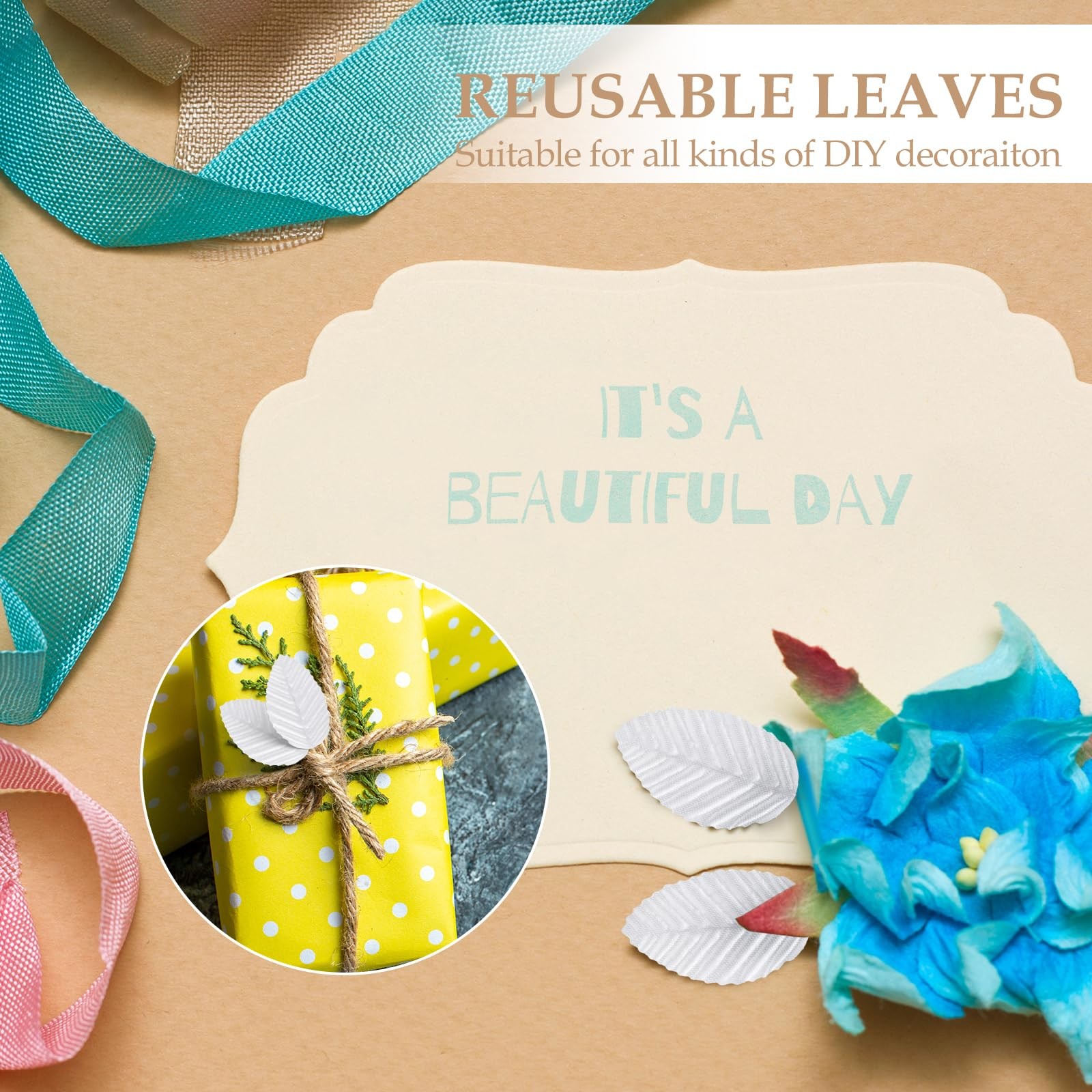 200pcs Artificial Silk Leaves for Decor Wedding Corsage Bouquets – White