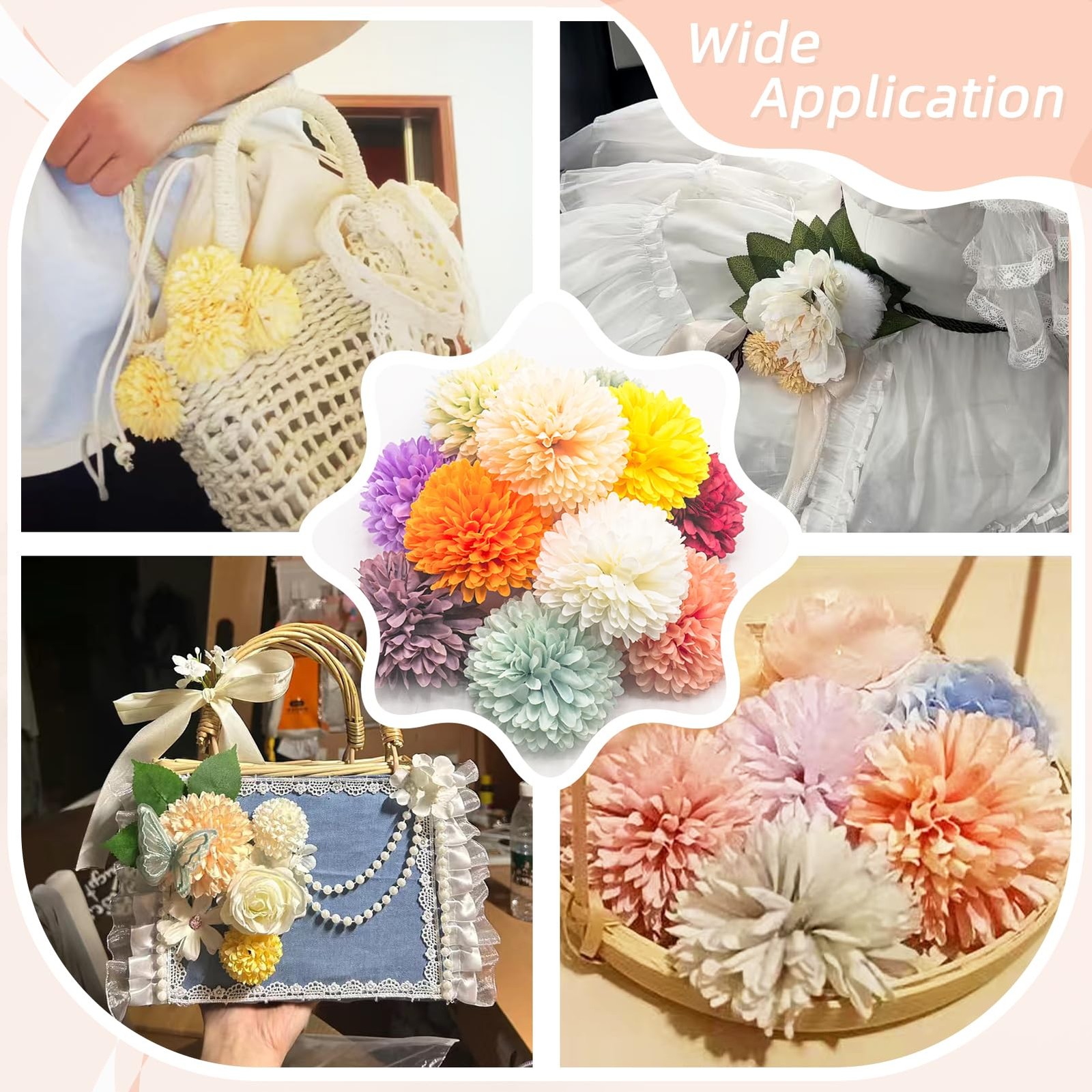 10Pcs Orange Fake Flowers Pompom Mums Stemless Chrysanthemums Balls,2.8 Inch …
