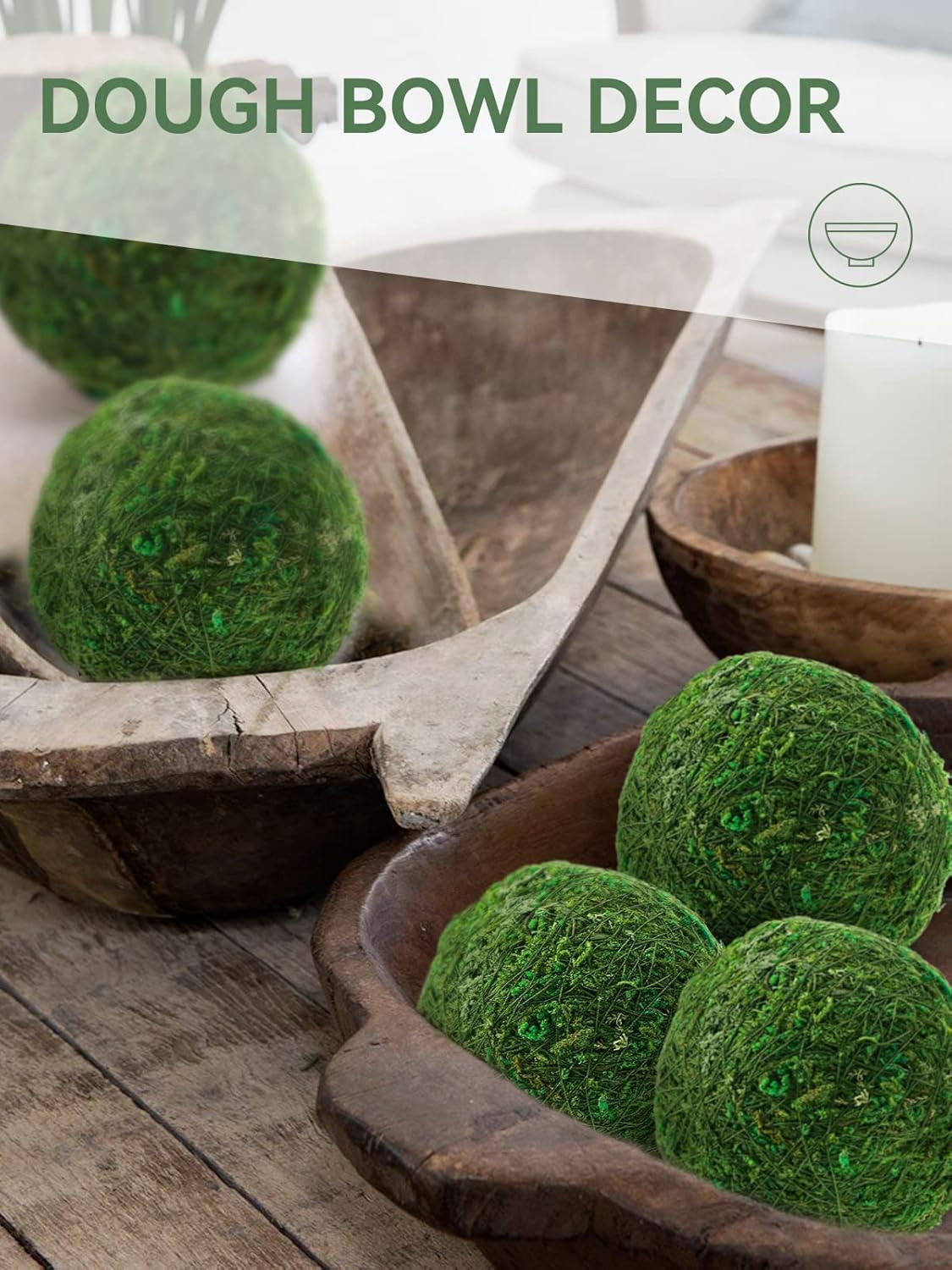 6Pack Decorative Faux Dried Moss Balls- 3″ Artificial Green Plant Mossy Globes H