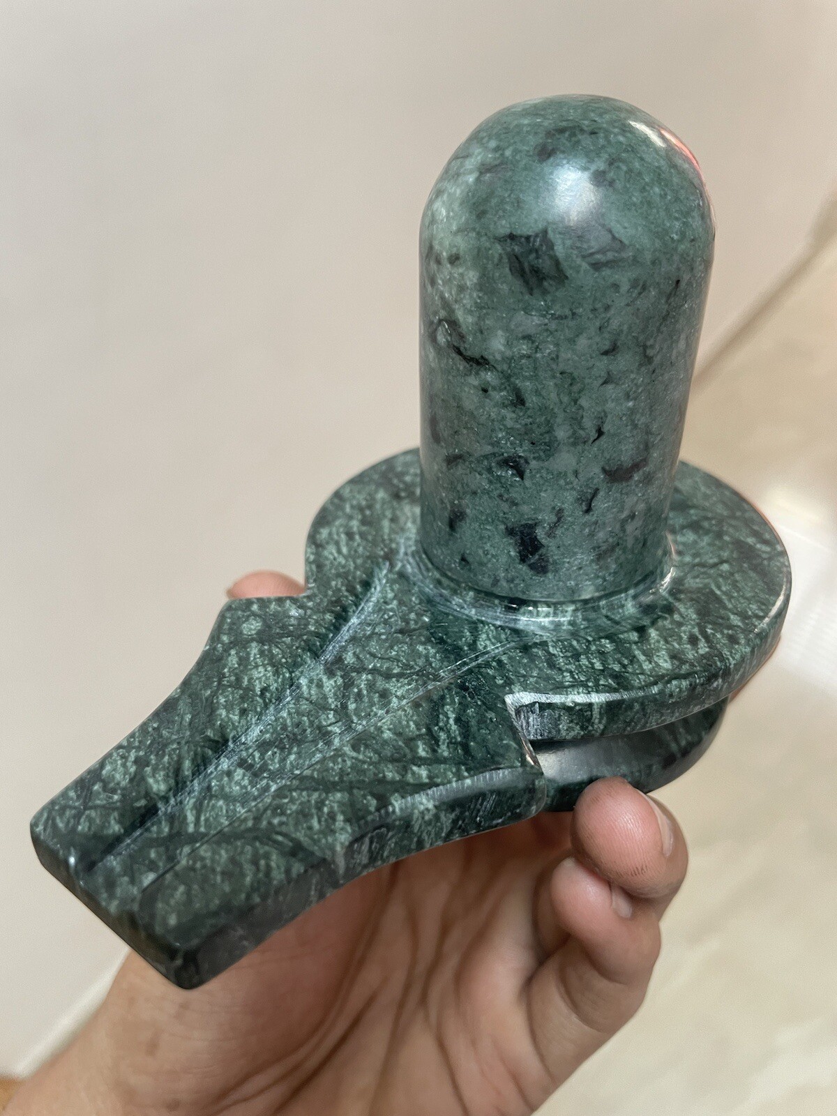 Green Marble Shivling 11 cm, Perfect Shivling For Home Pooja, Ling For Abhishek
