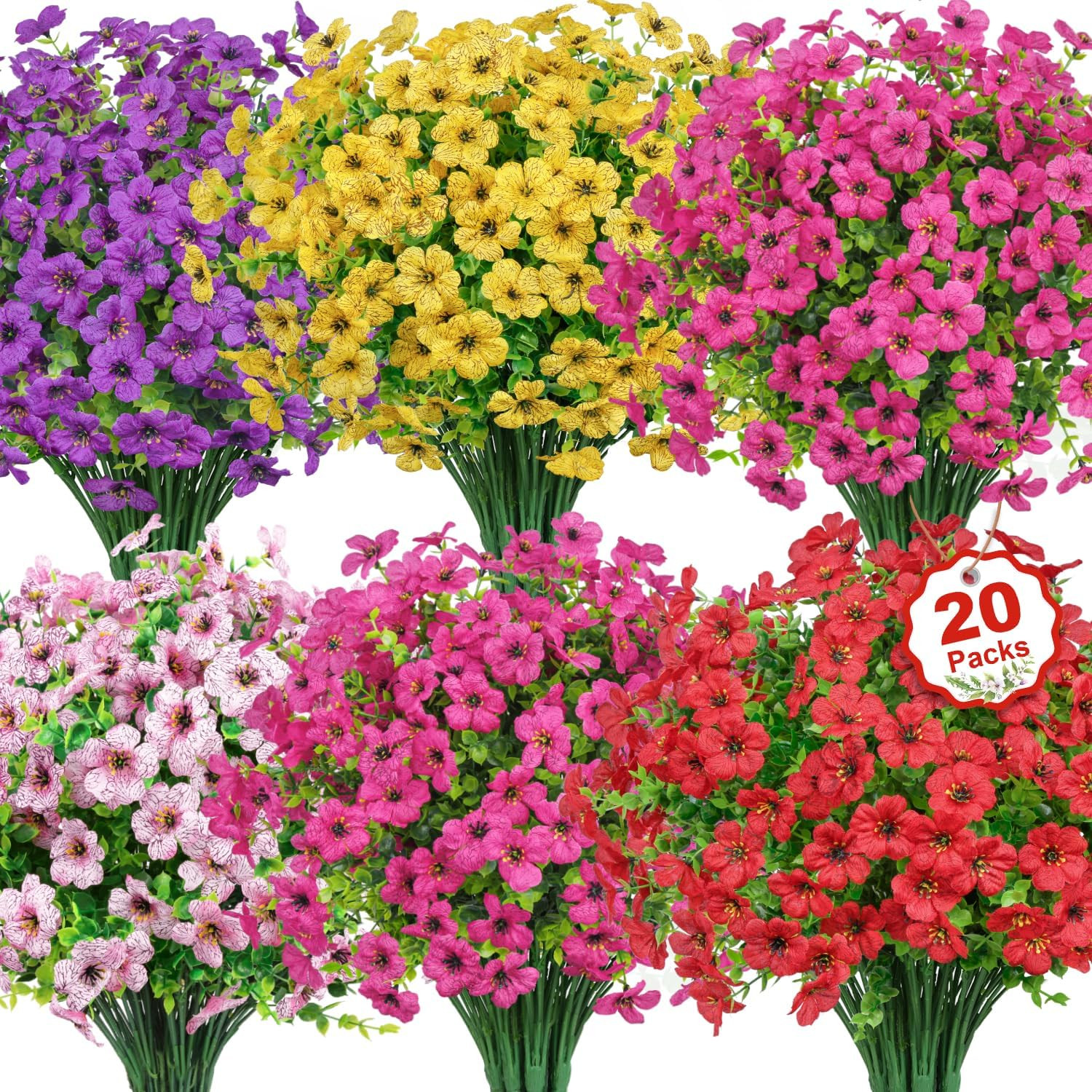20 Bundles Artificial Flowers for Outdoors Decoration Fake Silk Flowers
