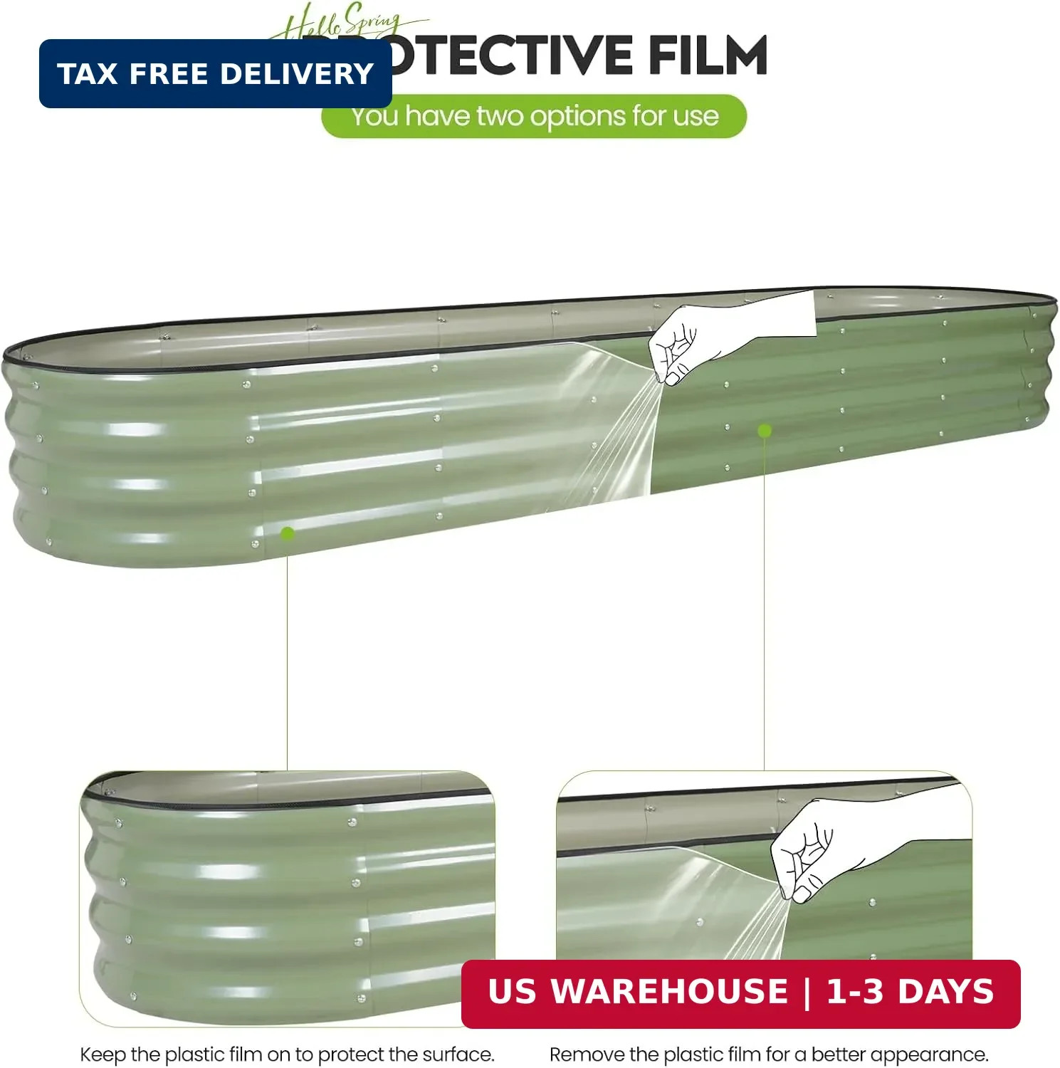 Galvanized Raised Garden Bed 1 Pack, 8x2x1ft Oval Metal Planter Box Outdoor with