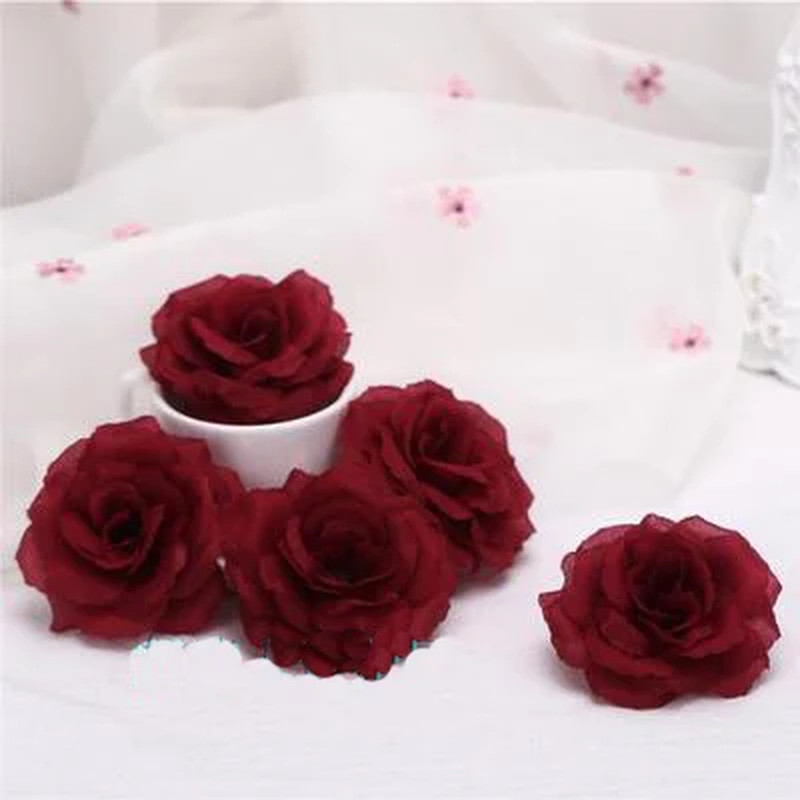 10Pcs Black Silk Rose Flower Heads for Wedding Decor – 8Cm