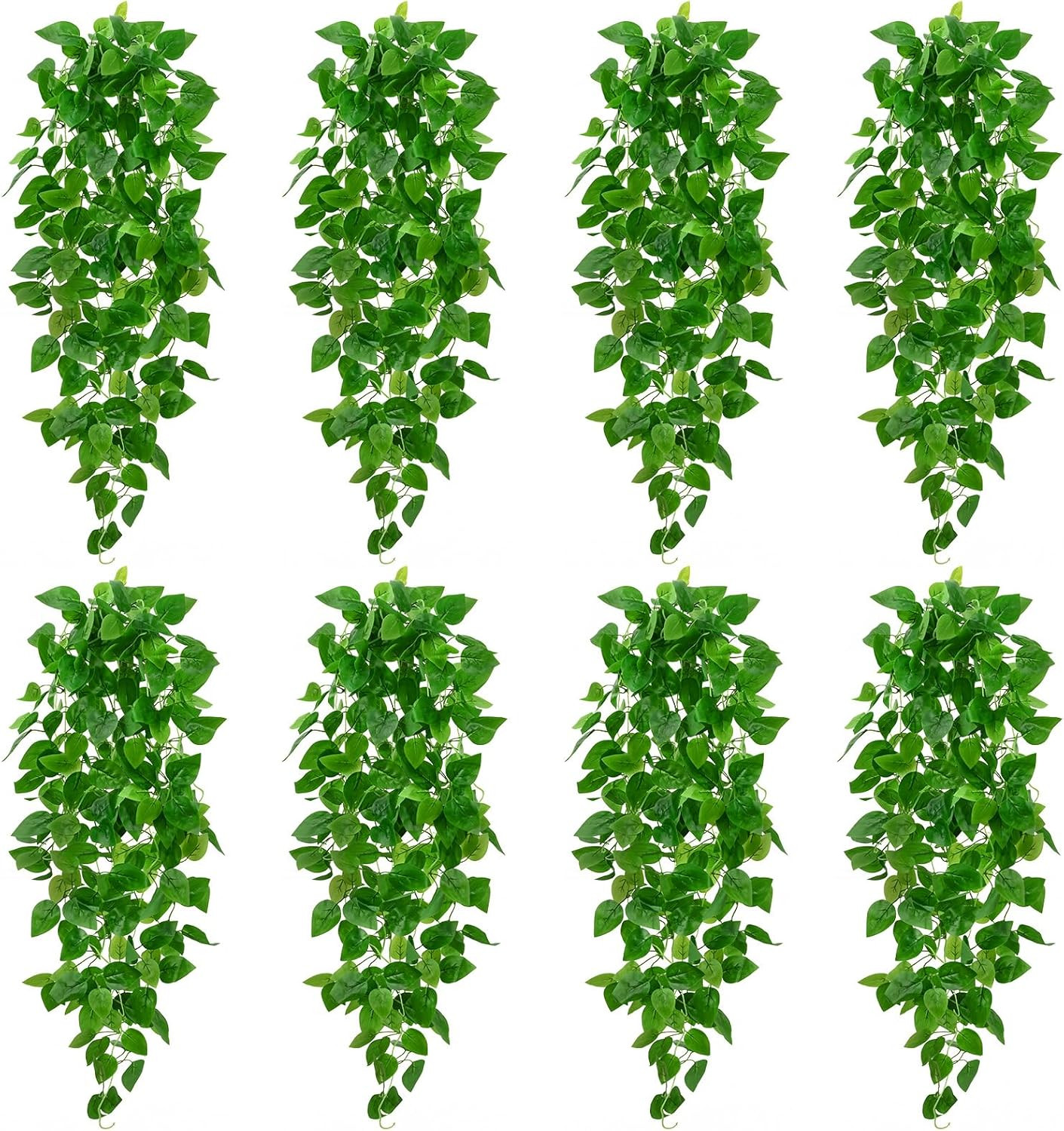 Lush 8Pcs Fake Hanging Plants – Faux Pothos Vines for Indoor & Outdoor Decor