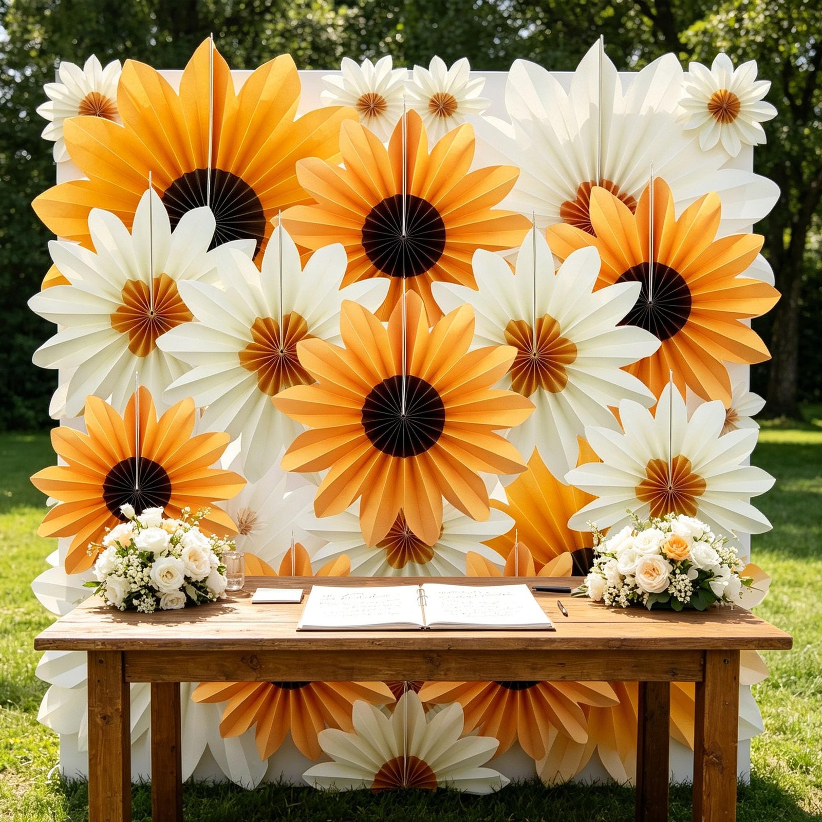 18 PCS Sunflower Daisy Paper Flower Fans 14/10/8 Inch Party Wall Decor
