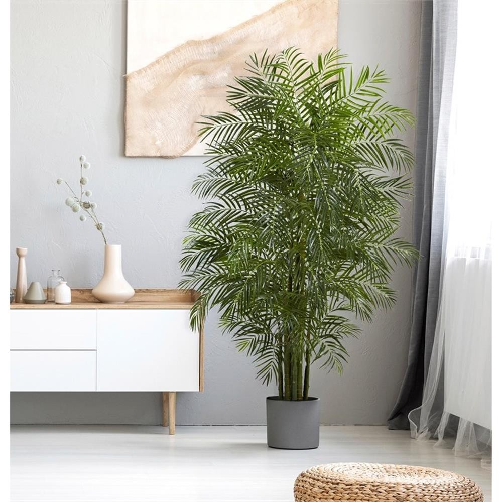Pemberly Row Indoor/Outdoor 90″ Areca Palm Tree UV Resistant in Green/Brown