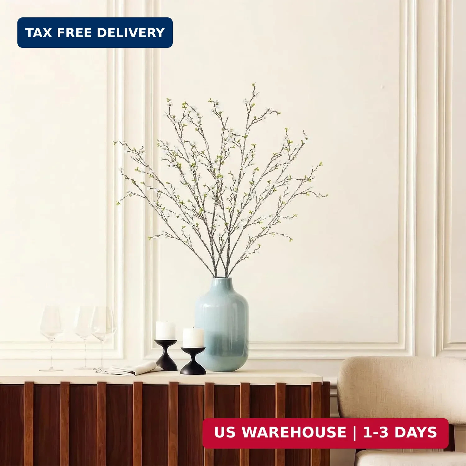 CISDUEO 2Pcs Artificial Cherry Blossom Branches 43.3″ Long Stem Faux Plum Blosso