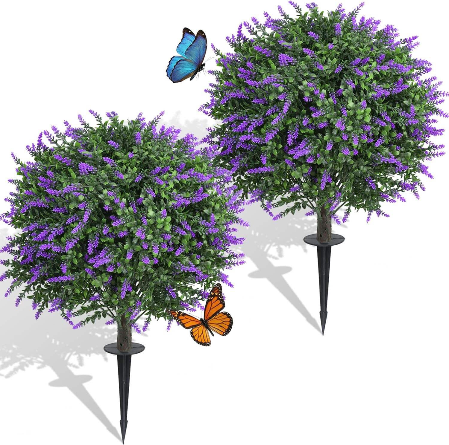 24″ UV Resistant Artificial Lavender Topiary Ball Trees – 2 Pack for Outdoor Dec