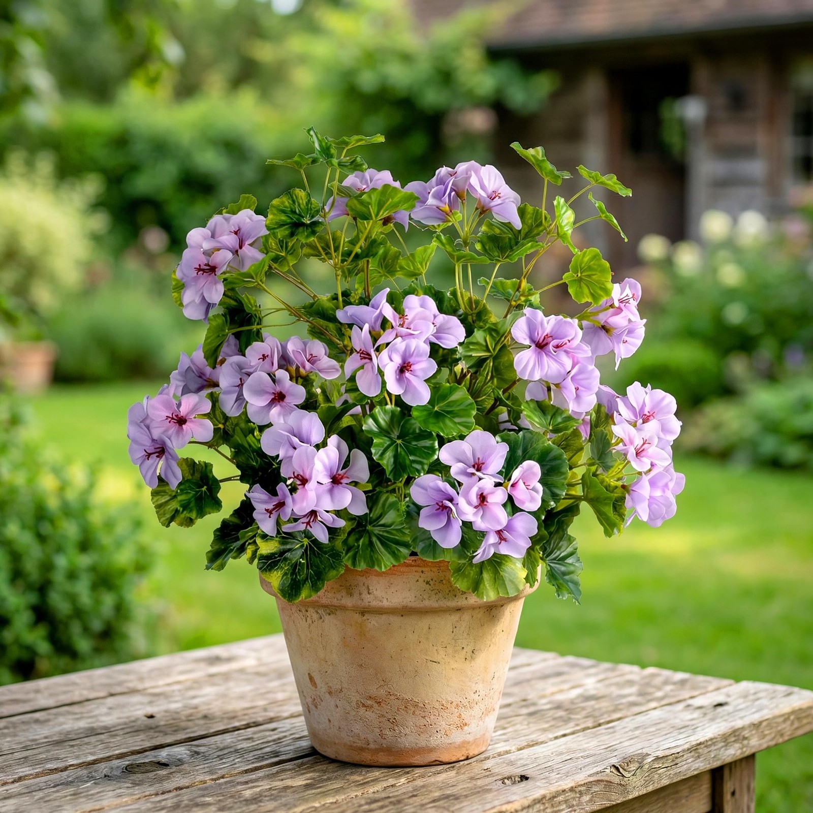 Artificial Geraniums 17.7In UV Resistant Fake Flowers for Indoor Outdoor Decor