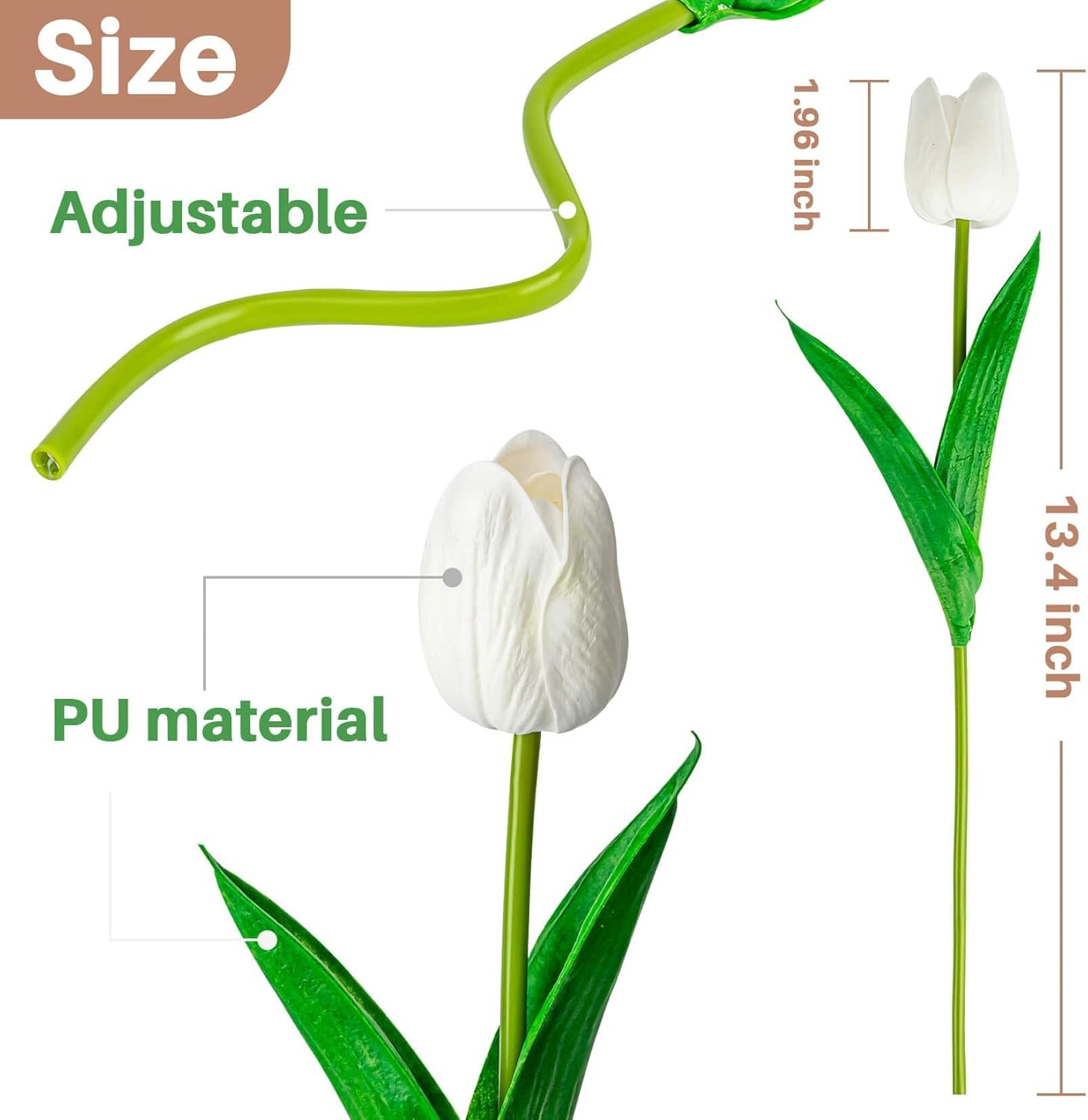 10 White Tulips Artificial Flowers – Fake White Tulips Real Touch White-10Pcs