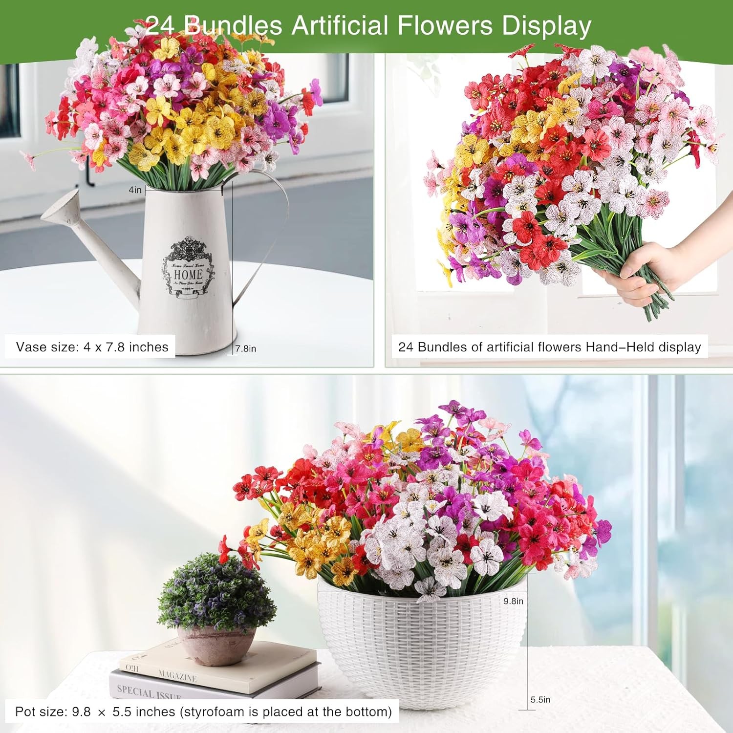 AGIRL 24 Bundles Artificial Flowers for Outdoor,No Fade Fake Plastic Flowers Fau