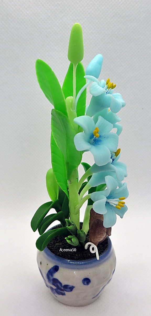 US Stock 5″H Handmade Air Dry Clay Miniature Grandiflora Flower Arranged in Pot