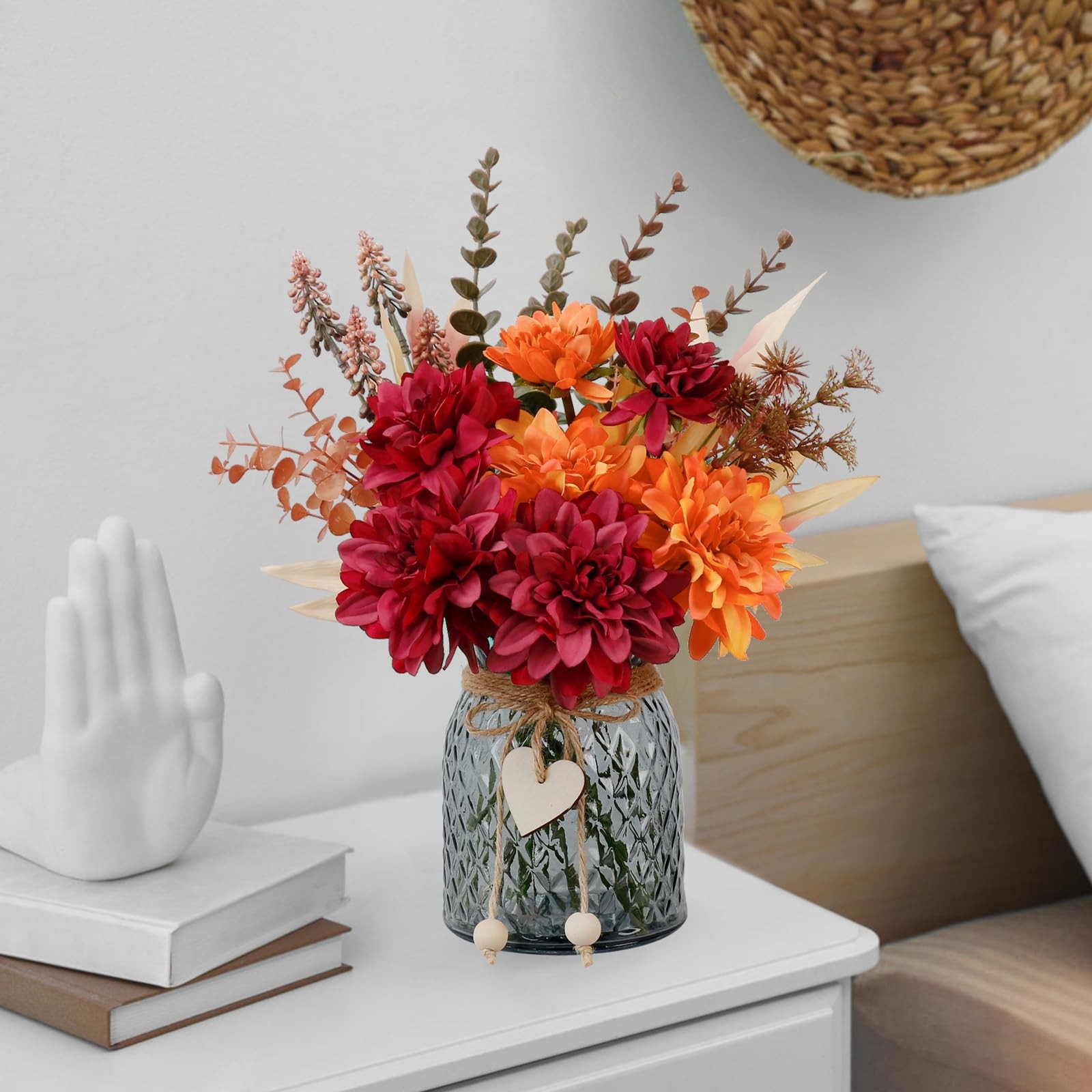 Fake Fall Flowers In Vase Faux Floral Arrangement Table Centerpieces Decor