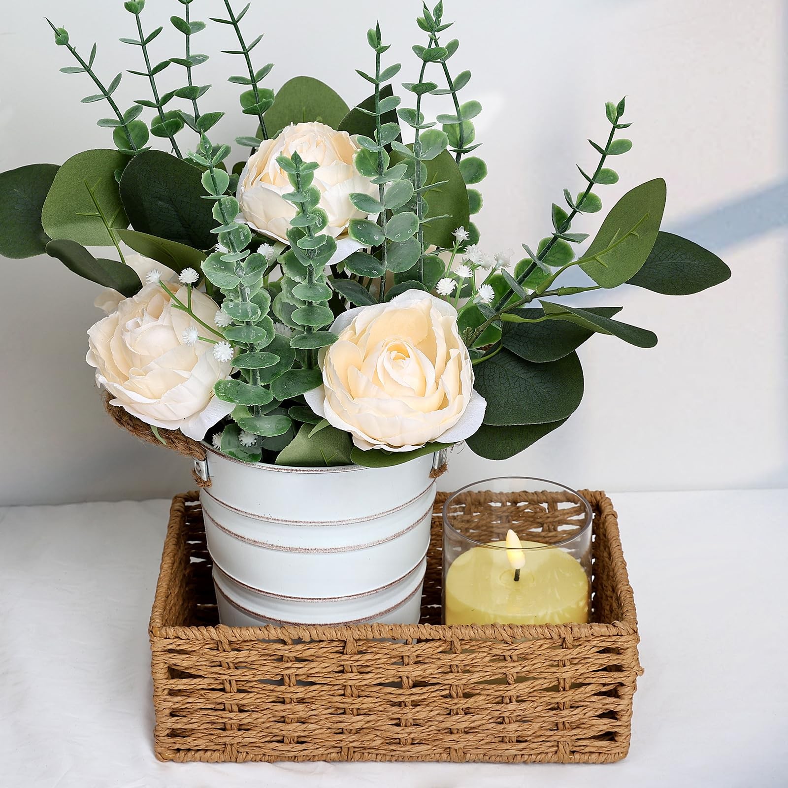 Artificial Flowers in Pot – 10 Inches Pre-Made Large Faux Silk Rose Floral Gr…