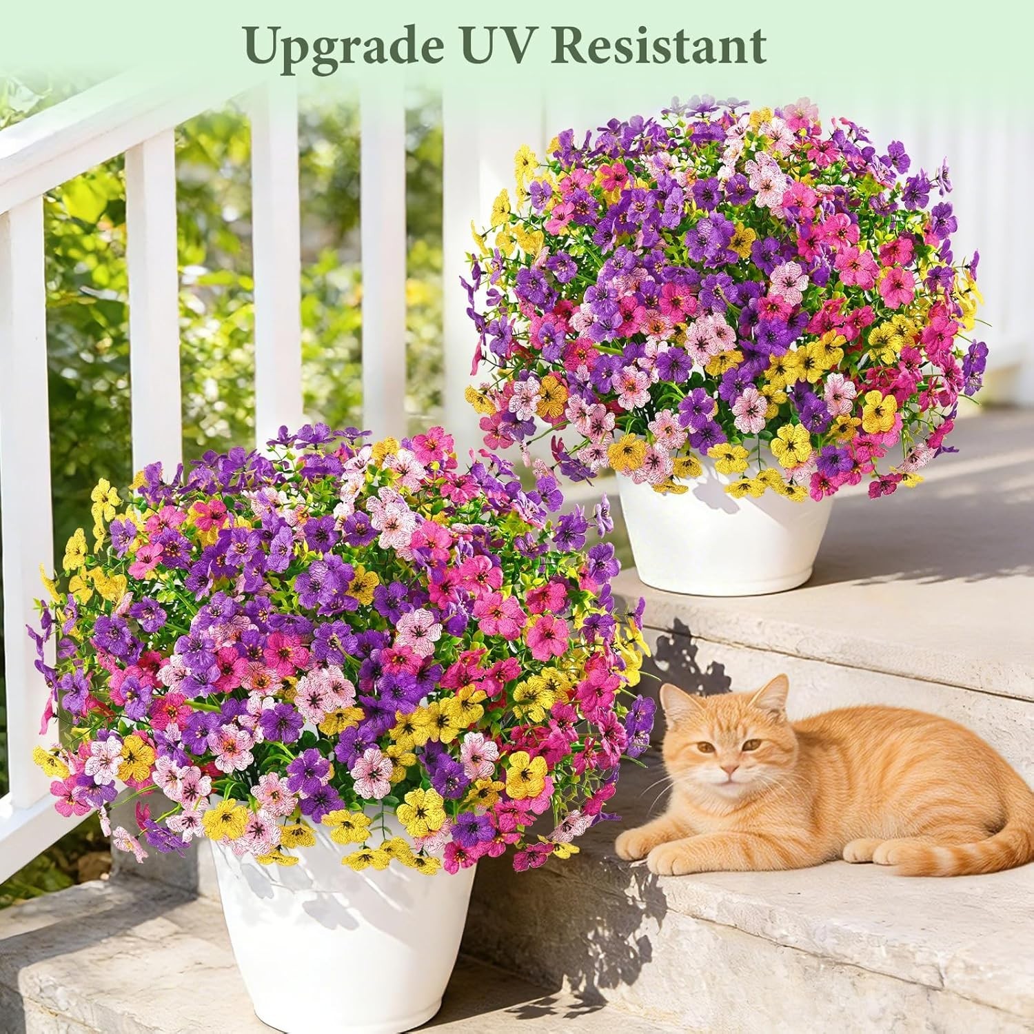 24 Bundles Artificial Flowers for Outdoors, UV Resistant Artificial Outdoor F…