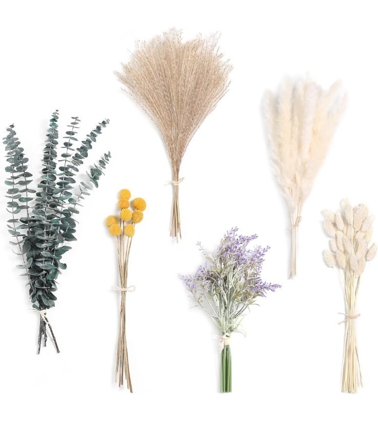 Natural Dried Pampas Eucalyptus Rabbit Tail Grass,(Pack of Natural，green，white