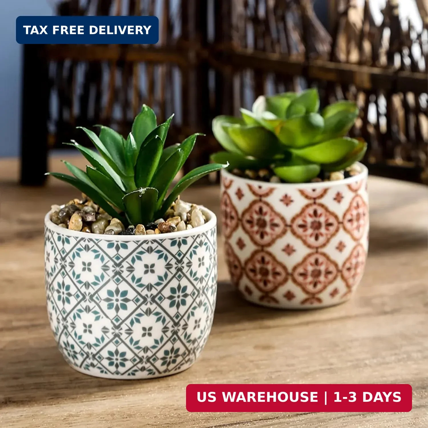 Artificial Plants Succulent Flowers in Ceramic Planter 2 Pack Small Fake Plan…