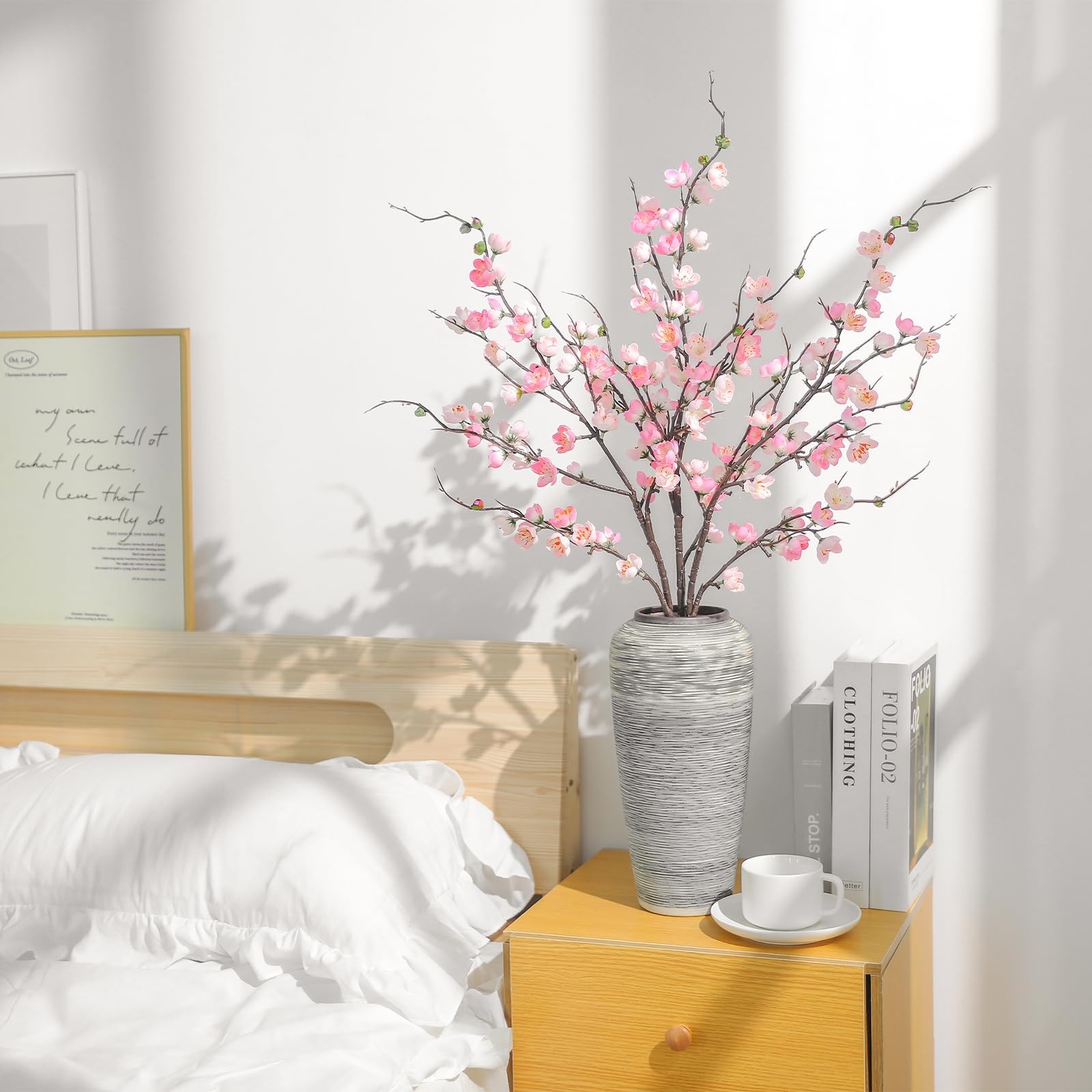 3 PCS Artificial Pink Cherry Blossom Branches 37.8 Inch Faux Silk Flowers