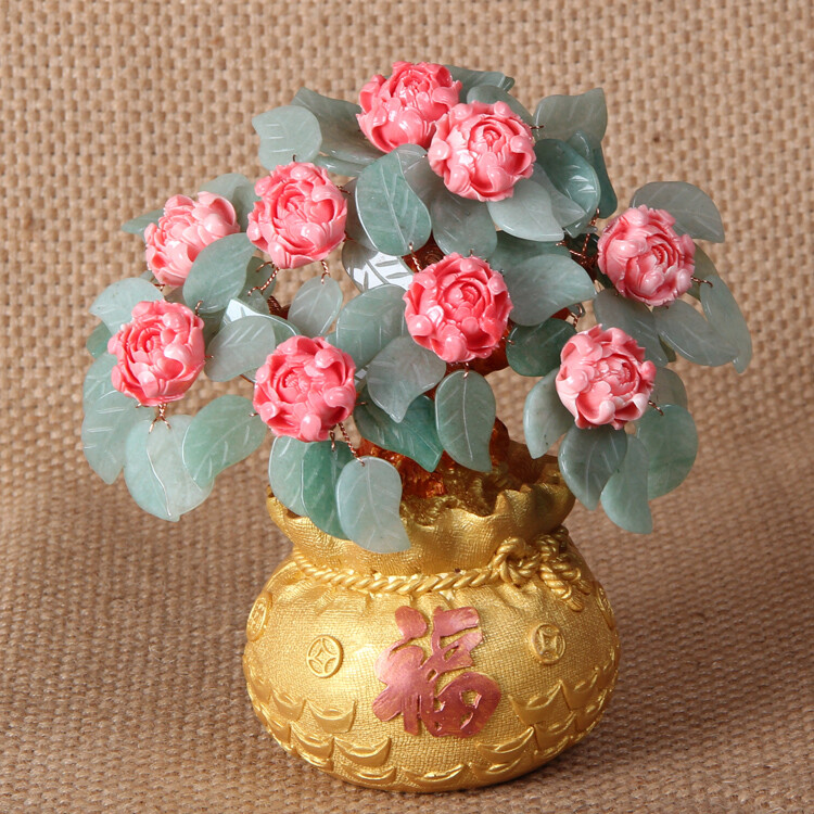 Feng Shui Stone Jade Money Tree Bonsai Luck Wealth Decoration Flower Tree Pot