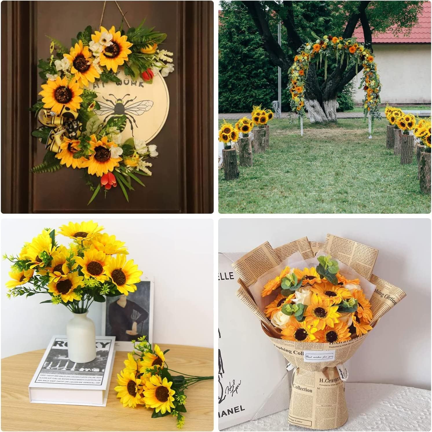 2 Bunches Artificial Sunflowers Bouquet, 3.7’’ High Realistic Flowers Silk Fa…
