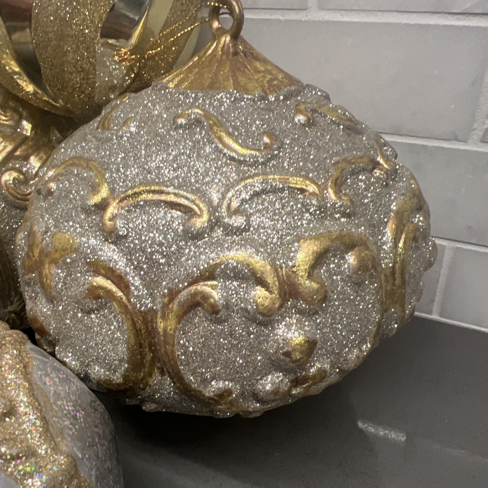 6 Extra Large/Large Gold Silver Glitter Ball Ornamental Decor