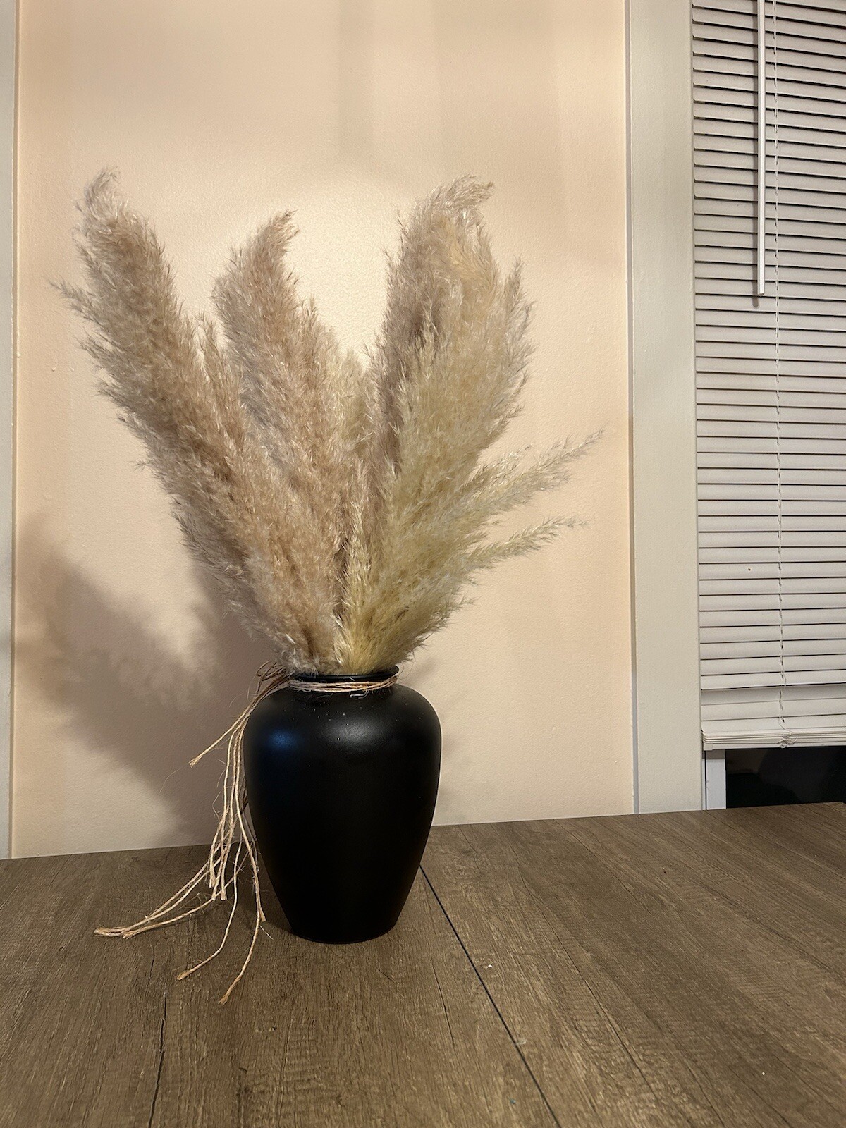 Black Matte Decorative Vase with Natural Jute Rope in Minimalist Style