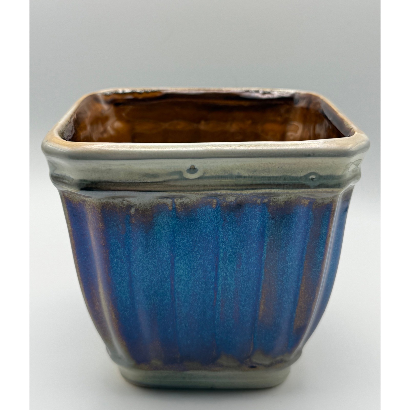Vintage Iridescent Ribbed Ceramic Planter French Country Farmhouse Decor