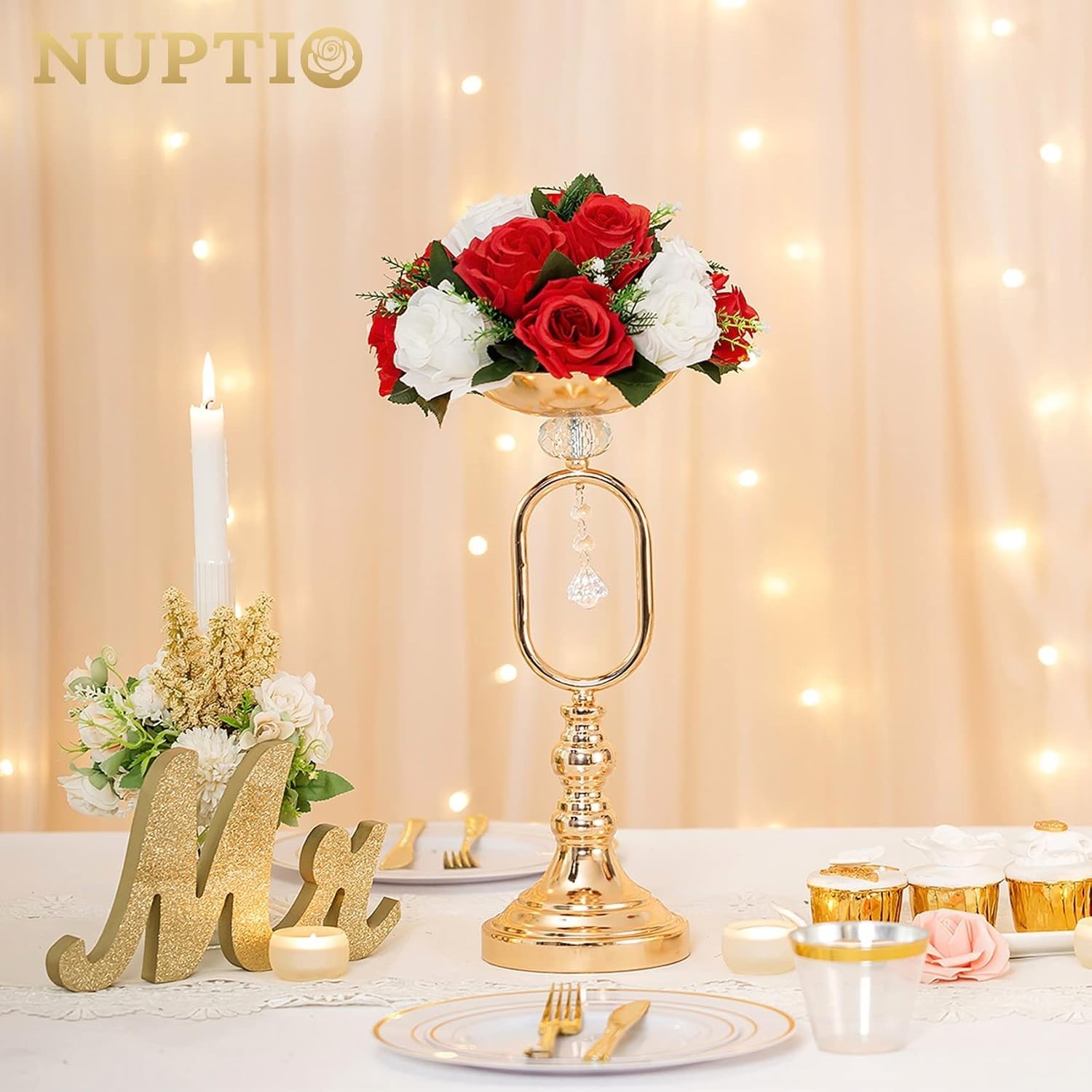 6 Pcs Artificial Rose Flower Ball Arrangement Bouquets Red White Wedding Decor