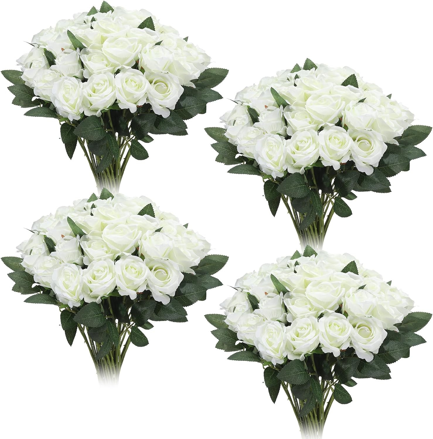 36 Pcs Silk White Rose Bouquet – Realistic Artificial Flowers for Weddings & Dec