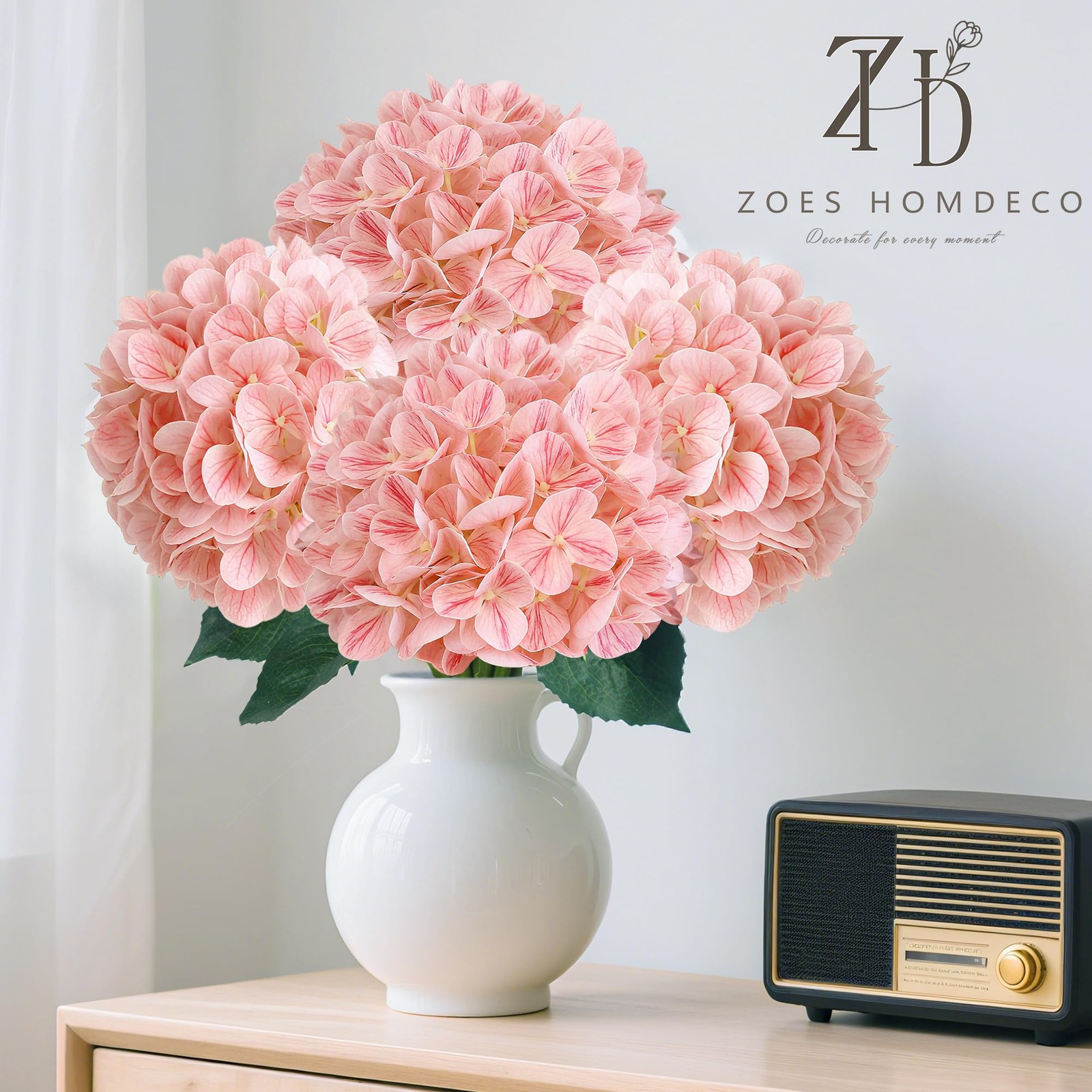 4PCS 25″ Hydrangea Artificial Flowers Full Latex Faux Hydrangea Flowers, Arti…
