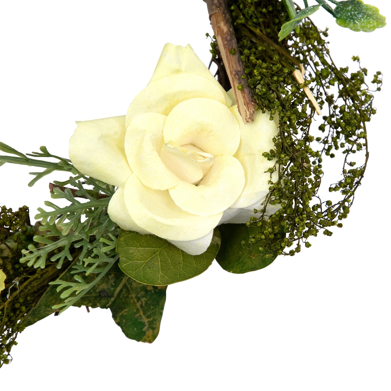 Mini Rose and Foliage Artificial Spring Wreath – 7″ – Yellow