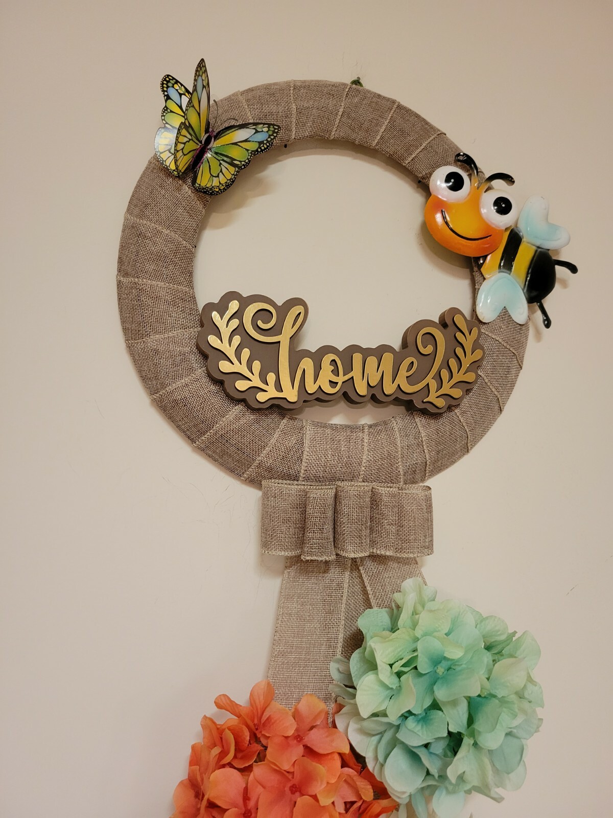 Golden HOME coral 3D BUTTERFLY wreat WHITE TEAL Hydrangeas HAPPY BEE burlap Door