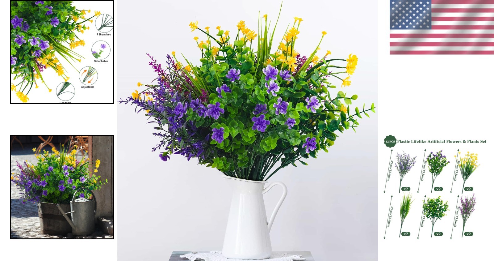 12 Bundles of UV Resistant Artificial Flowers – Lifelike Decor for Home & Garden