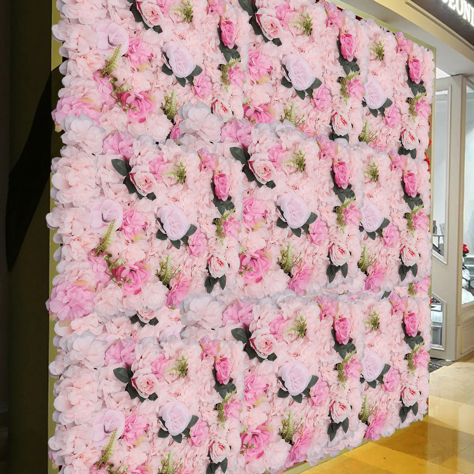 Artificial Flower Wall Panel Floral Backdrop Wedding Party Home Decor Pink 12x