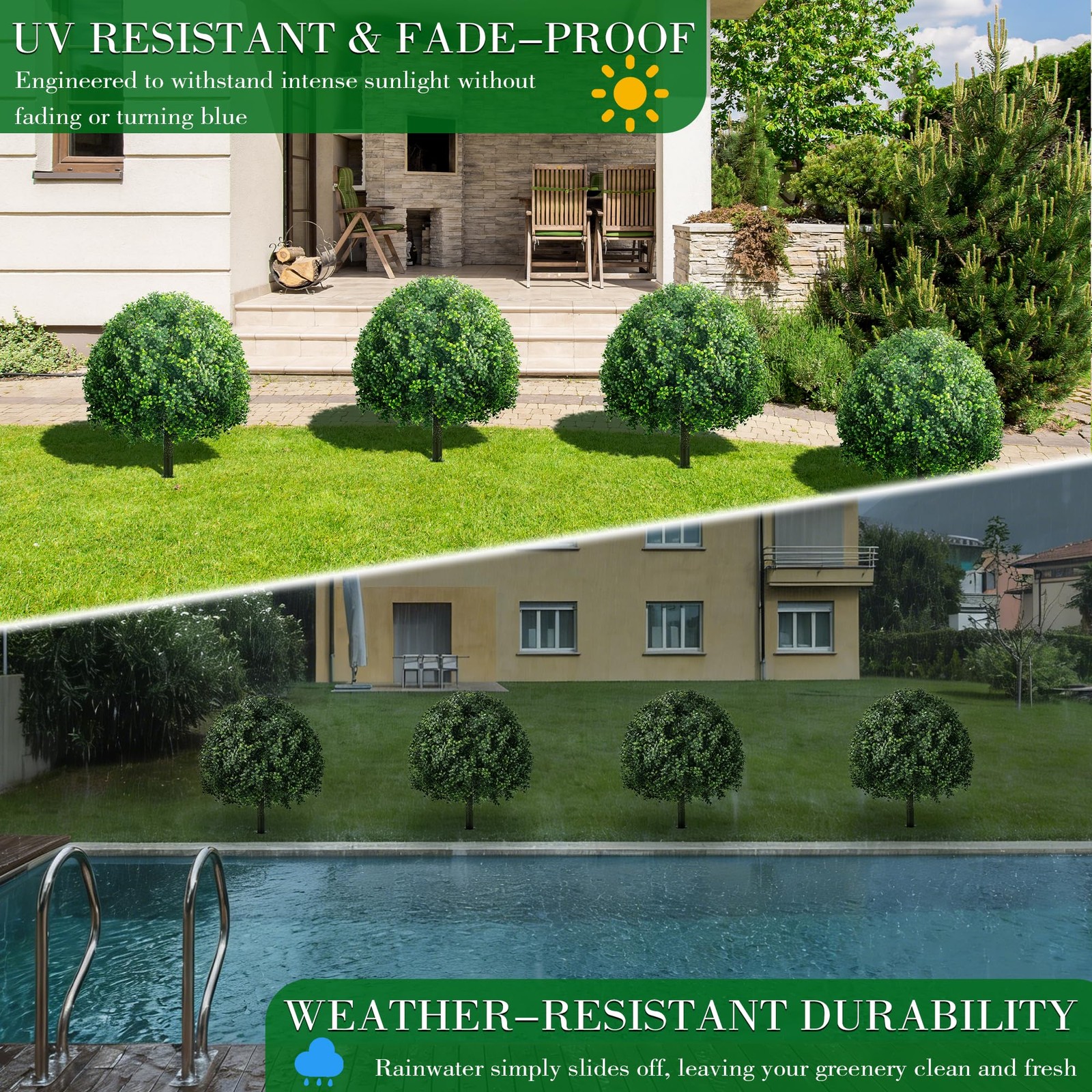 27.6″ UV Resistant Artificial Boxwood Topiary Tree – 2 Set for Home & Garden