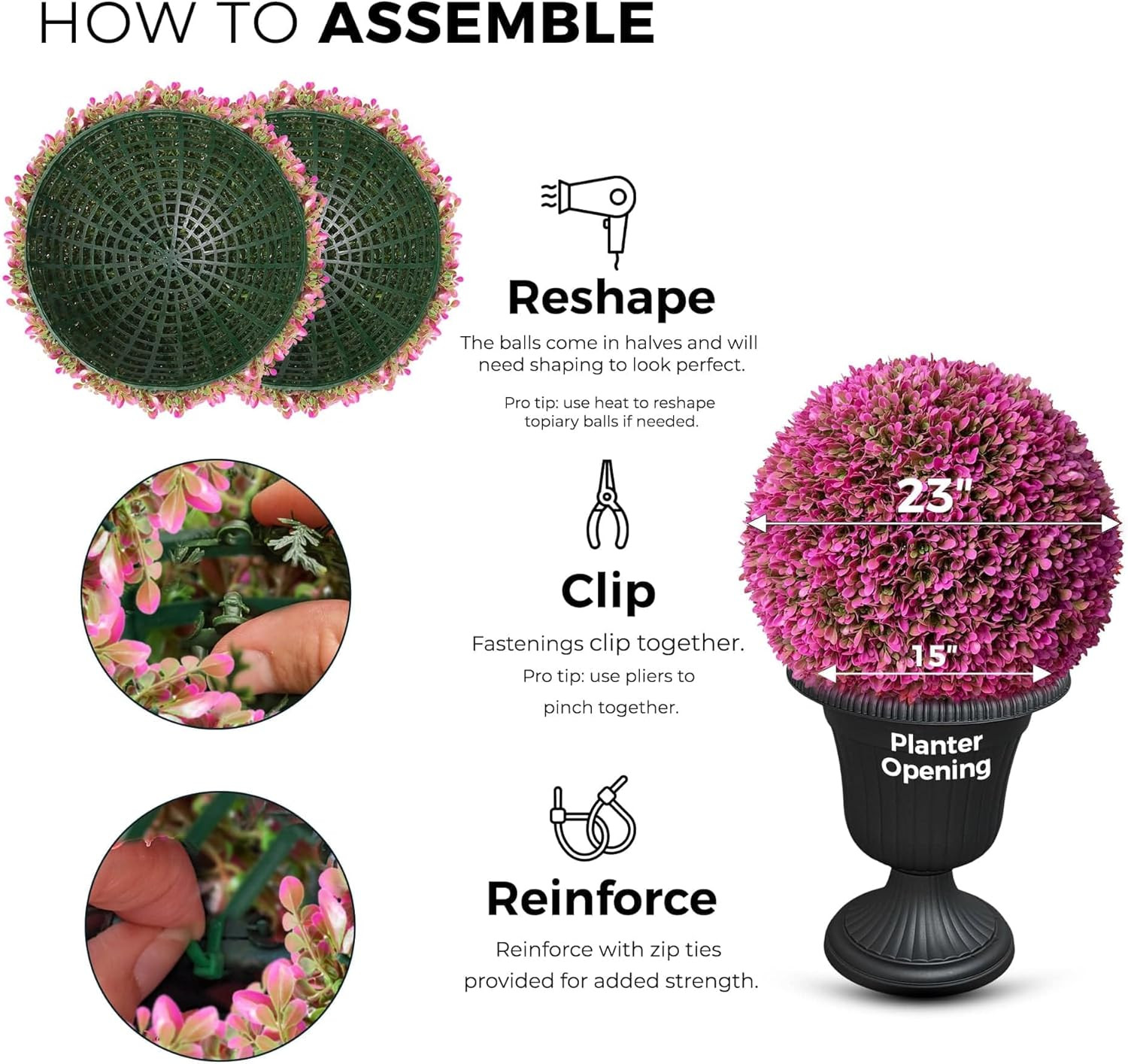 Hot Pink XL Faux Topiary Balls – Set of 2 (23″ Decorative Accent)