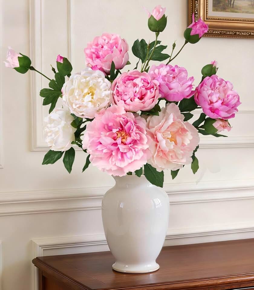 3 Pack Artificial Peony Flowers 22 Inch Long Stems Real Touch Faux Blooms