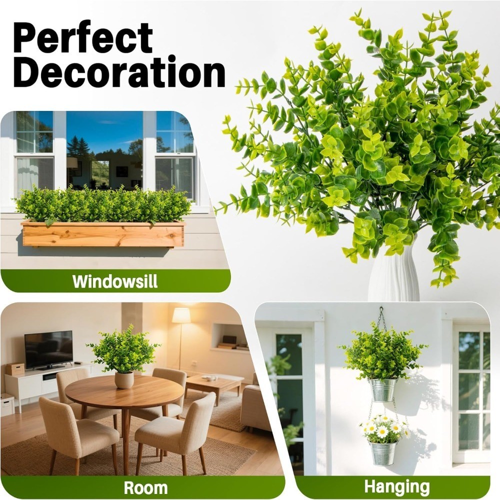 Artificial Eucalyptus Stems Fake Faux Plants Realistic Green Leaves Shapeable