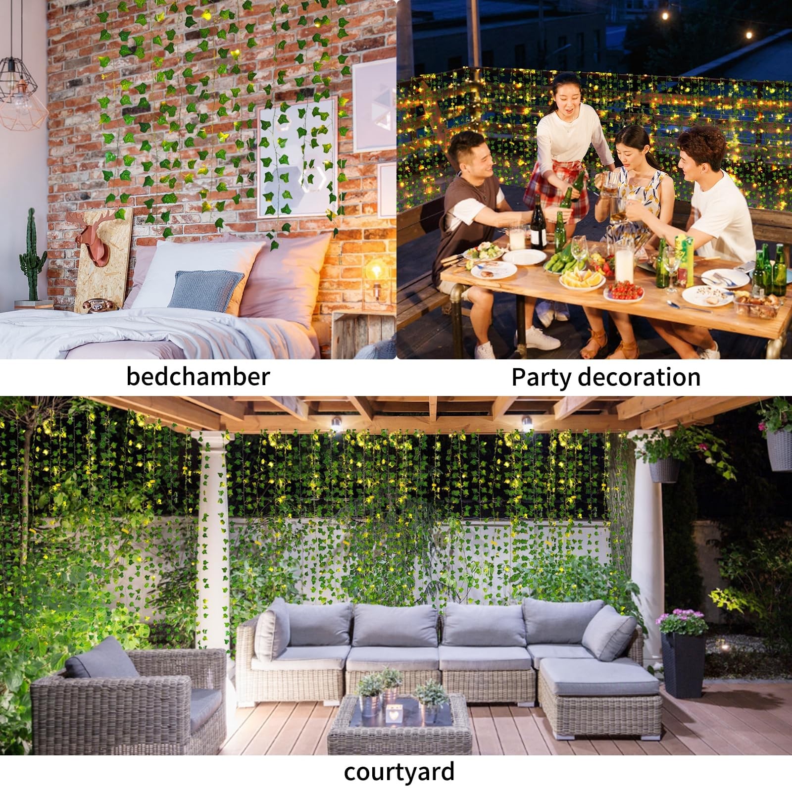 Fake Vines for Room Decor(24Pack168Ft),with CE Certified 160 LED String Light…