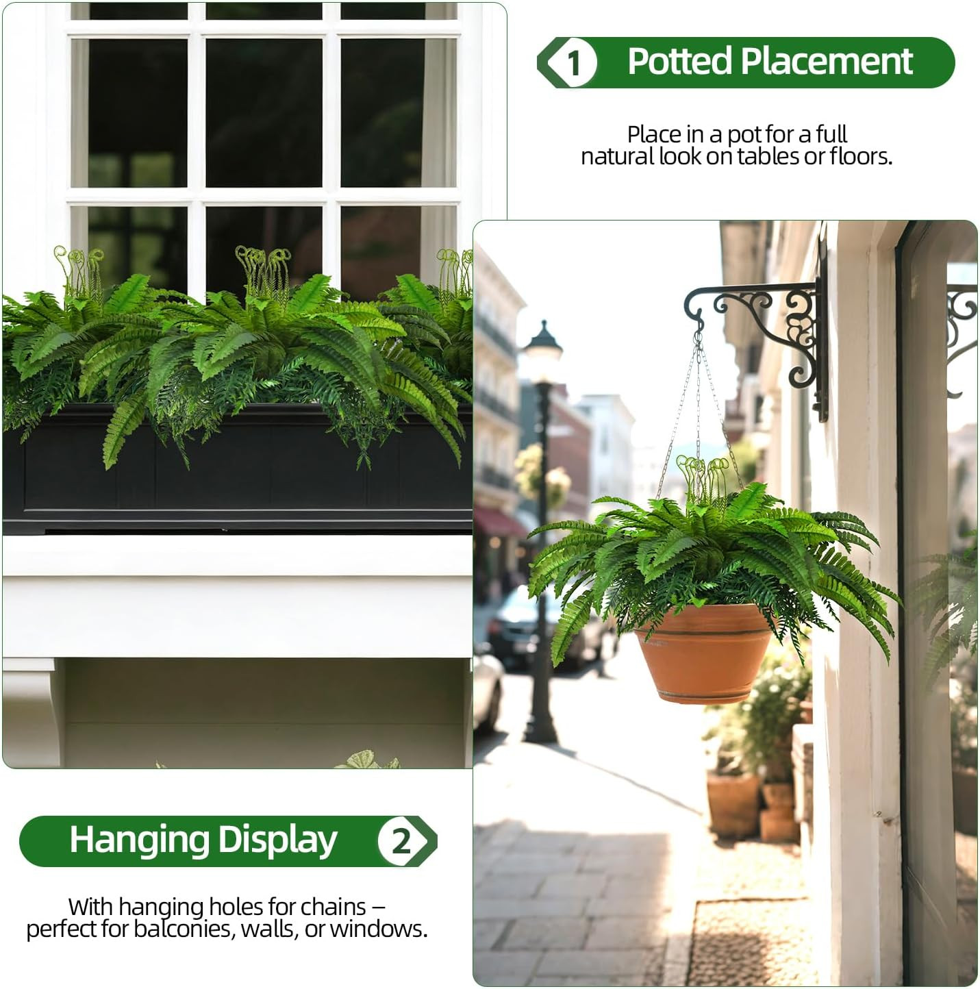 Lifelike Artificial Boston Fern Bush for Home and Office Decor (2-Pack)