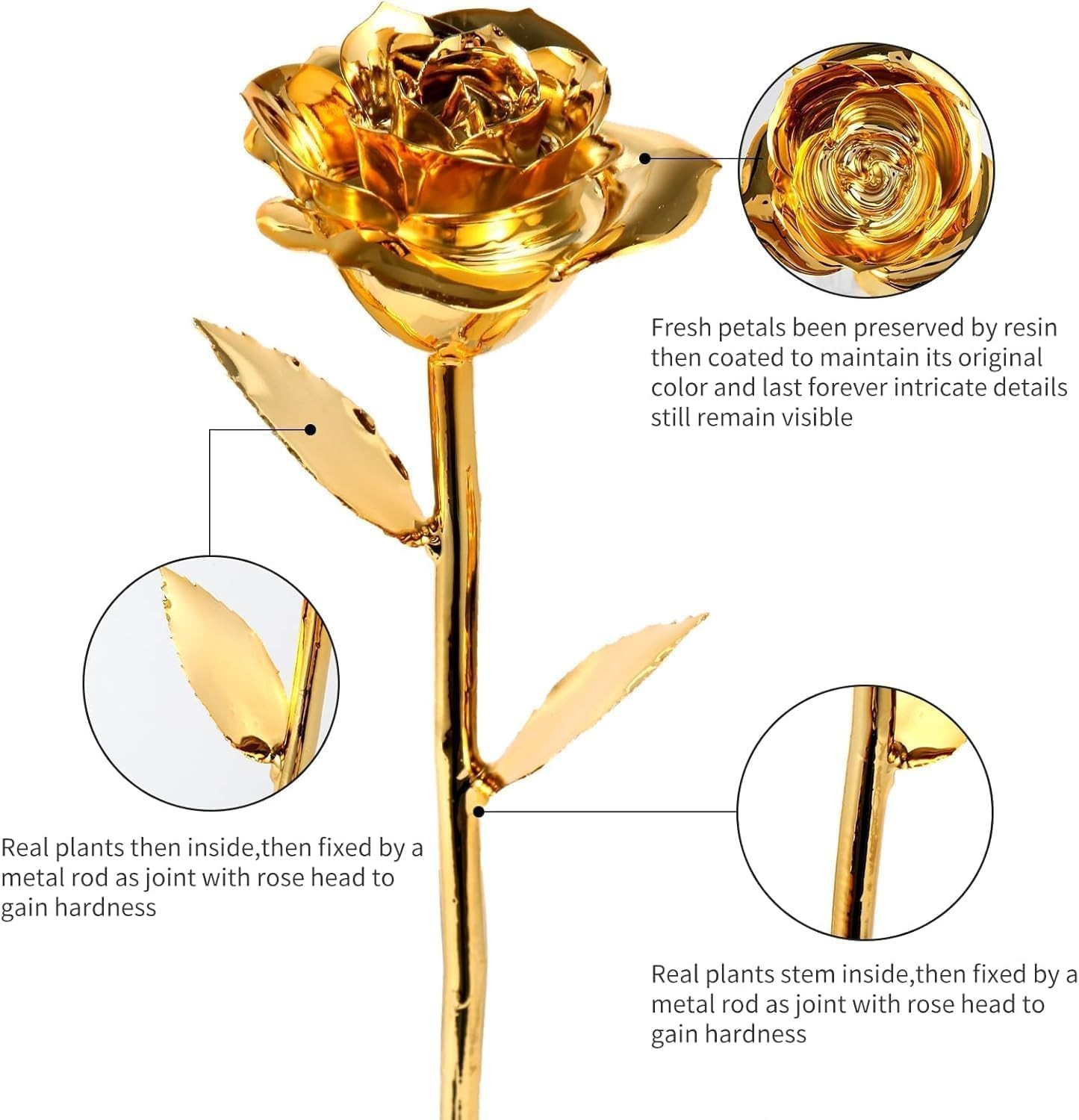 Mikasol Gold Dipped Real 24K Rose, 1 Pack Infinity Flower Decor