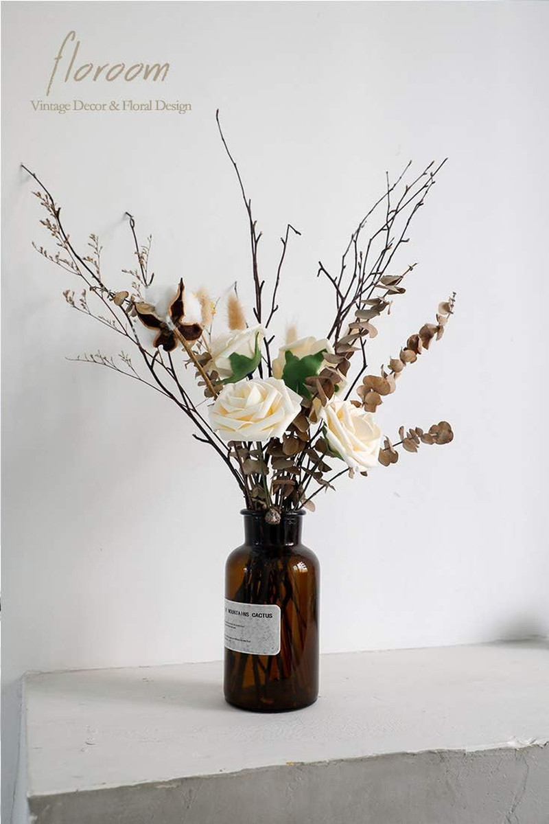 50pcs Cream Foam Roses Artificial Flowers Stems DIY Wedding Bouquets Decor