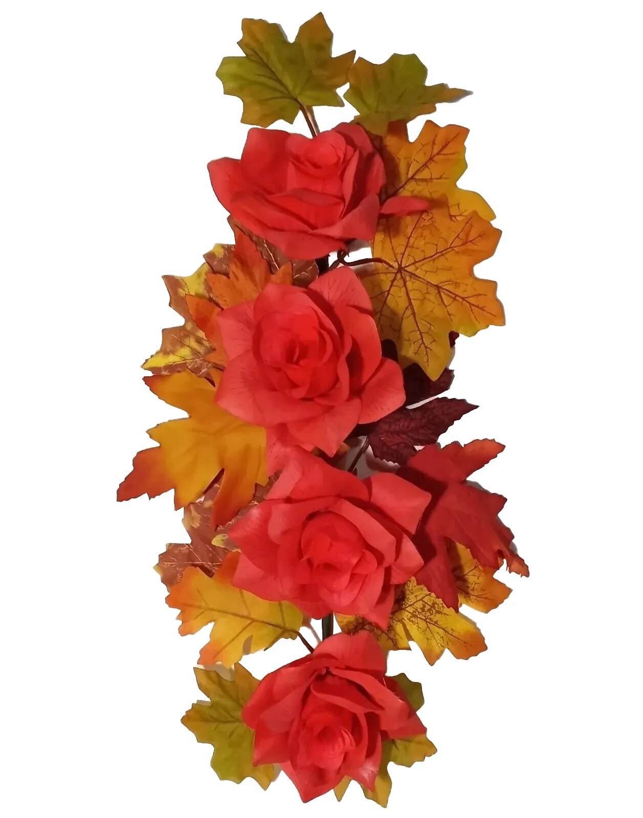 Rose & Maple Fall Silk Flower 16″ Swag Arrangement Door Arch Window Autumn Decor