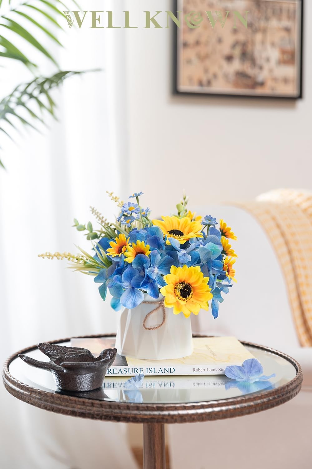 Small Fake Flowers in Plastic Vase 7 Centerpieces Coffee Table Decor, Silk Su…