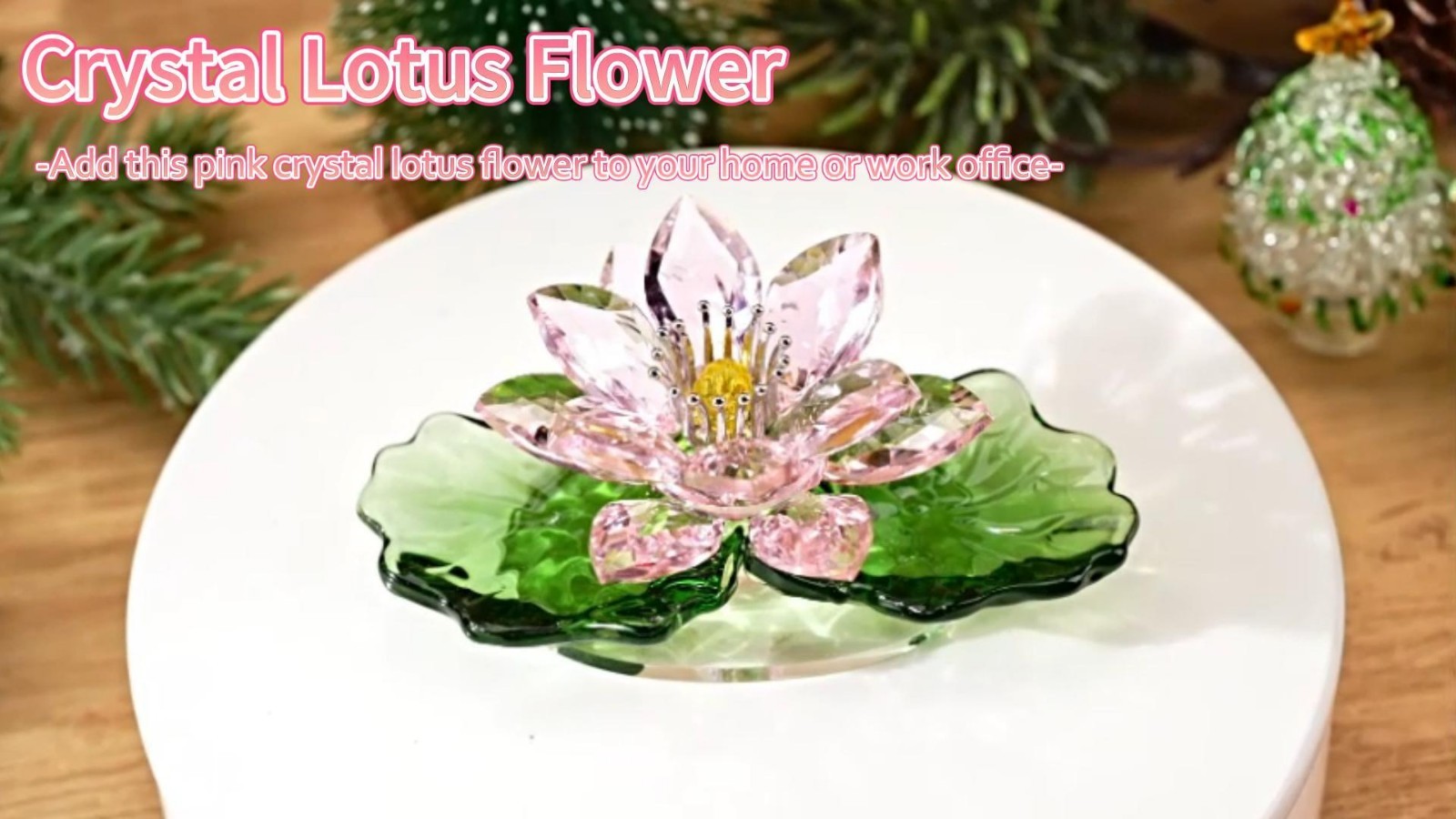 Pink Sparkle Crystal Lotus Flower – Feng Shui Home Decor, Gift Boxed, Glass Art
