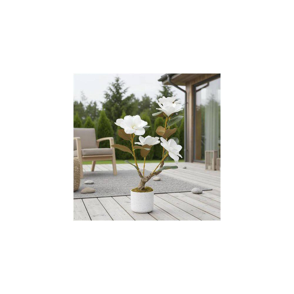 23.6 In. 2-Pack Artificial Magnolia and Orchid Plants,Realistic White Faux Flowe