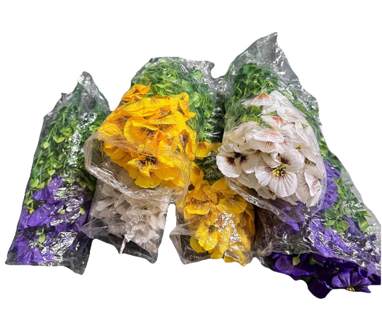 Artificial Green Leaf & Foliage Garland w/ Yellow & Purple Flowers Wall Decor