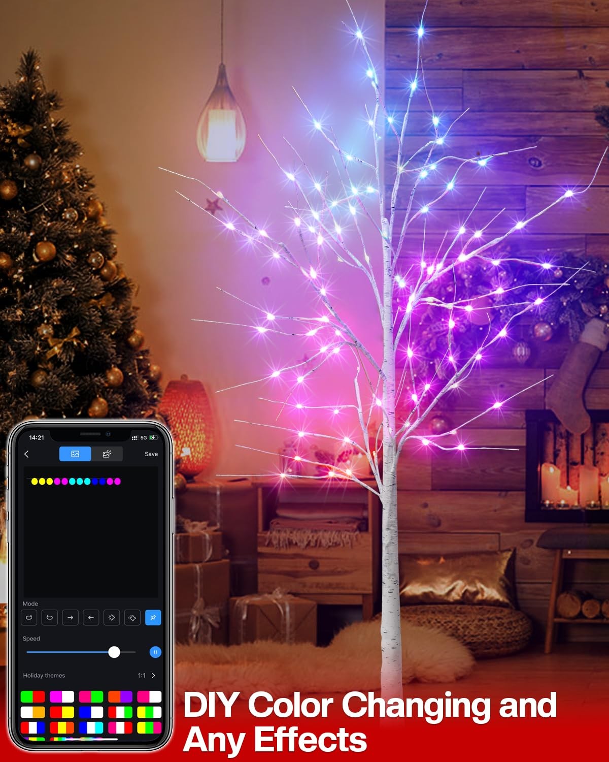 6FT Smart LED Birch Tree, App Control RGB Color Changing Light, Music Sync