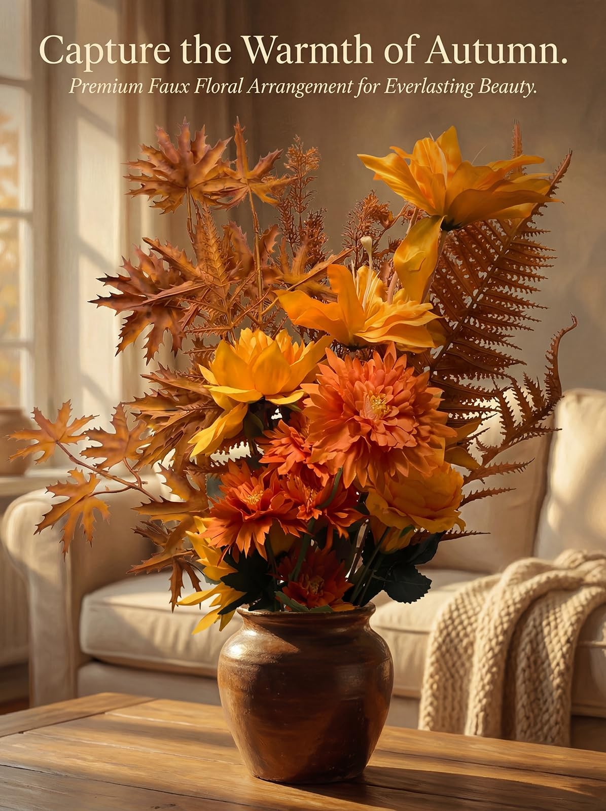 Fall Flowers Bouquets for Decoration, 20-27” Fake Fall Silk Flowers with Fall…