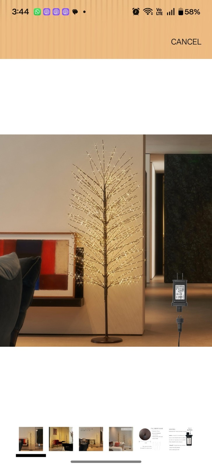 Artificial LED Tree Topiary, Brown Branches, Warm White Lights, Plastic & Metal